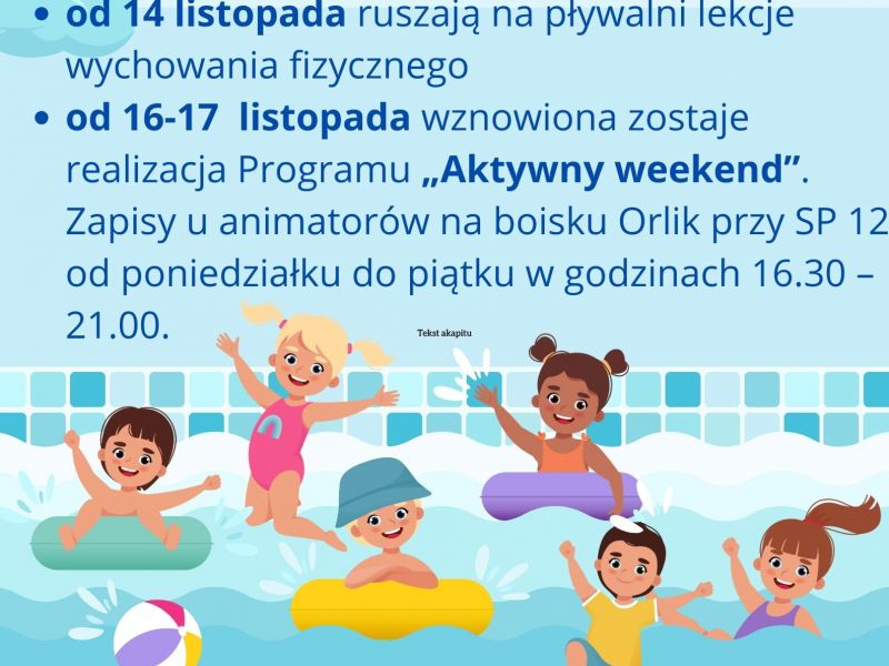 Na zdjęciu plakat informacyjny o otwarciu pływali w SP nr 12 po pracach modernizacyjnych